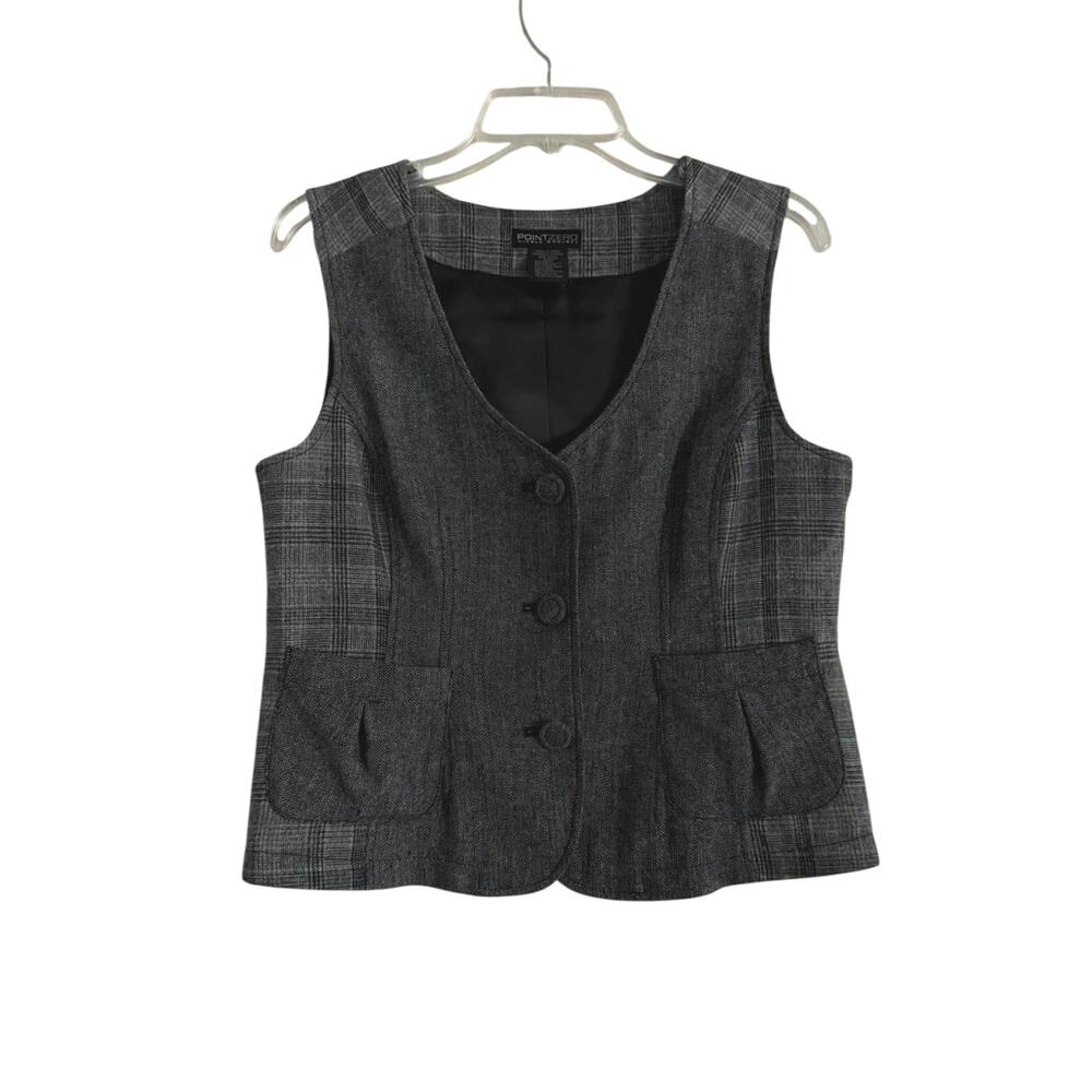 Point Zero Wool Blend Button Vest Womens Size M Plaid Tweed Academia Preppy